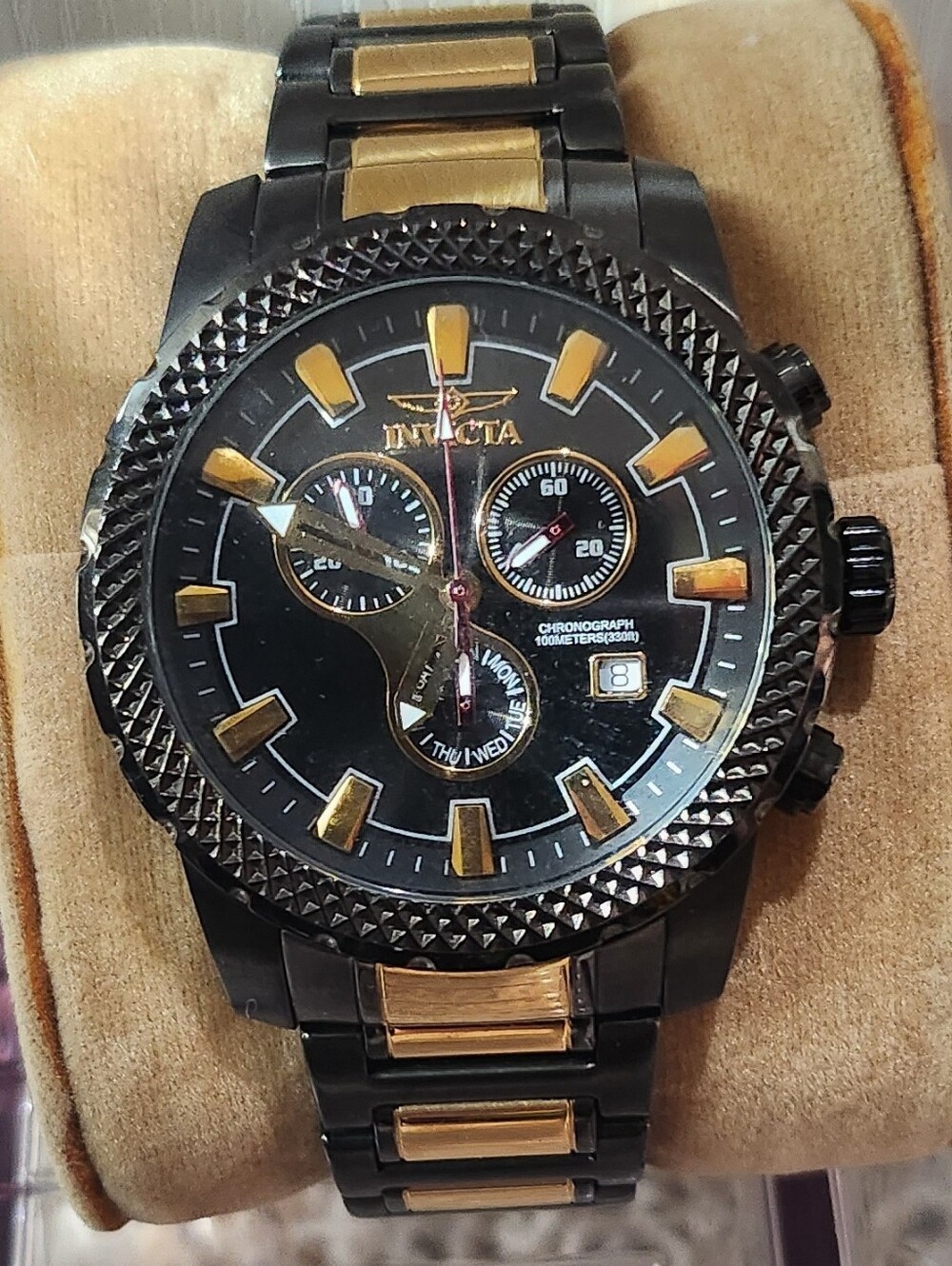 Invicta Black and Gold Men's Chronograph Bracelet Watch
